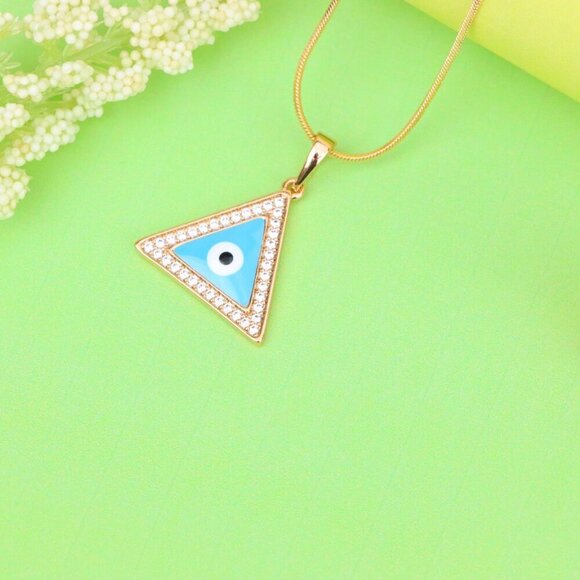 "Triangle Evil Eye Pendant in Rose Gold with CZ Accents, XPPT1394 - Picture 12 of 13